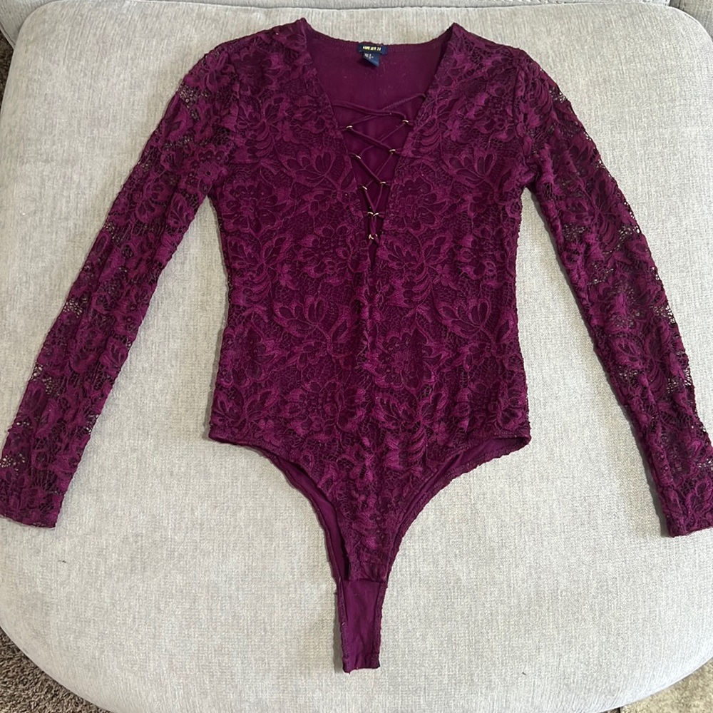Purple Lace Long Sleeve Bodysuit